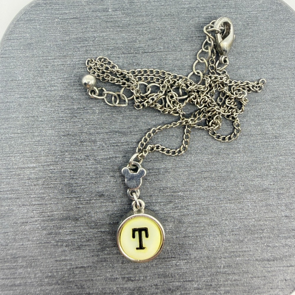 Y2K Charming Initial "T" Letter Necklace Silver Tone Curb Link Whimsical Design